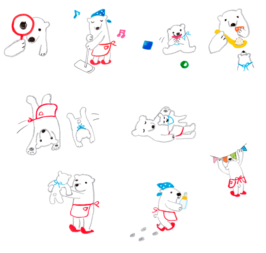 「赤ちゃんとママ」2017年10月号　しろくまママが育児をするイラスト