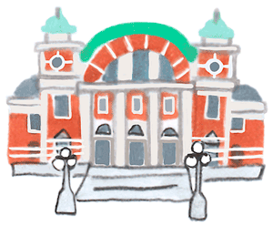 「詳細地図で歩きたい町」大阪　挿絵建築物のイラスト