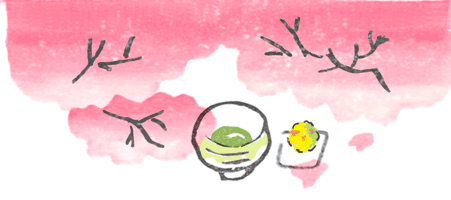 「詳細地図で歩きたい町」京都2019挿絵桜と抹茶のイラスト