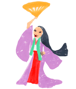 「詳細地図で歩きたい町」京都2017挿絵ジュリ扇を持って踊る平安女性のイラスト