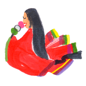 「詳細地図で歩きたい町」京都2017挿絵団子を食べる平安女性のイラスト