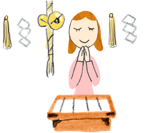 御朱印さんぽ 関東の寺社2017/12/15 神社で参拝する女性のイラスト
