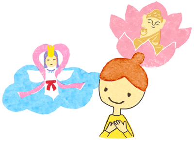 御朱印さんぽ 神奈川 埼玉 東京の寺社2019/12/15神様に思いをはせる女性のイラスト