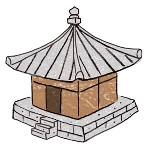 御朱印さんぽ 神奈川 埼玉 東京の寺社2019/12/15お寺の建築 宝形造のイラスト