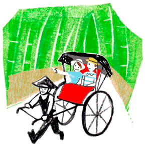 「詳細地図で歩きたい町」京都2018竹林を走る人力車のイラスト