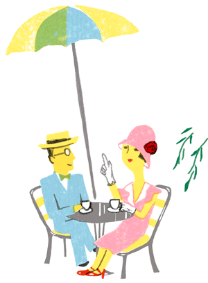 「詳細地図で歩きたい町」東京2018挿絵パラソルの下でお茶を飲むモガとモボのイラスト