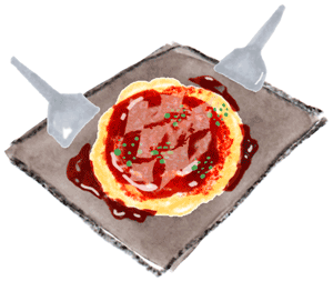 「詳細地図で歩きたい町」大阪　挿絵お好み焼きのイラスト