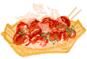 「詳細地図で歩きたい町」大阪　挿絵たこ焼きのイラスト
