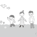kodomoe2020年12月号 親子で森をお散歩するイラスト