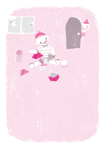 「PHP のびのび子育て」2012年7月号積み木で遊ぶ男の子のイラスト