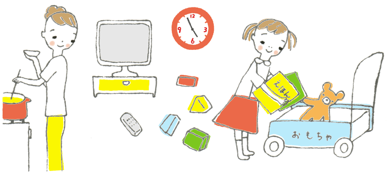 「こどもチャレンジ 月刊こどもを学ぶ」（ベネッセ）時間についての挿絵