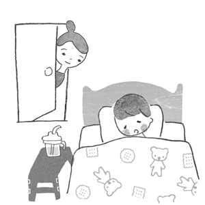 kodomoe2019年12月号 熱が出て寝込んでいる男の子のイラスト