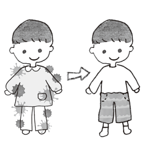 kodomoe2019年12月号 感染予防のため着替えをするイラスト