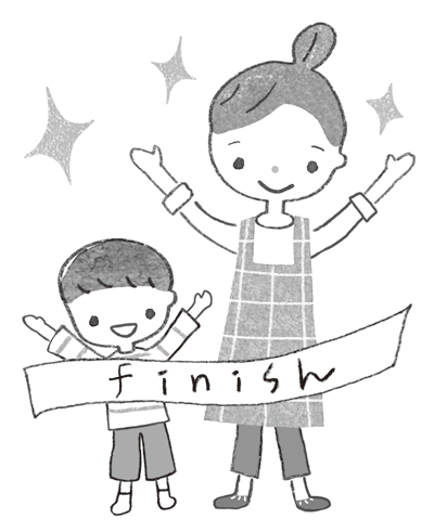 kodomoe2020年12月号 ゴールテープをきる親子のイラス