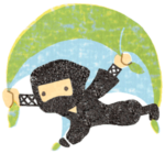 風呂敷を使って空を飛ぶ忍者のイラスト