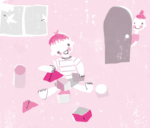 「PHP のびのび子育て」2012年7月号積み木で遊んでいる男の子のイラスト