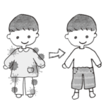 kodomoe2019年12月号 感染予防のため着替えをするイラスト